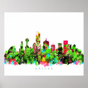 Dallas, Texas Skyline Waterverf Painting Poster