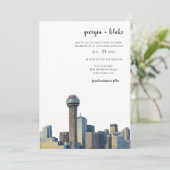 Dallas Texas Skyline Wedding Invitation Kaart (Staand voorkant)