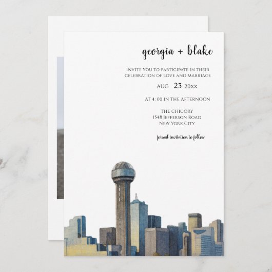 Dallas Texas Skyline Wedding Invitation Kaart (Voorkant / Achterkant)