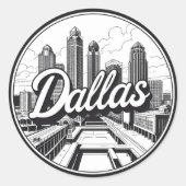 Dallas Texas Skyline Zwart-wit stadsgezicht Ronde Sticker (Voorkant)