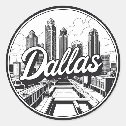 Dallas Texas Skyline Zwart-wit stadsgezicht Ronde Sticker (Voorkant)