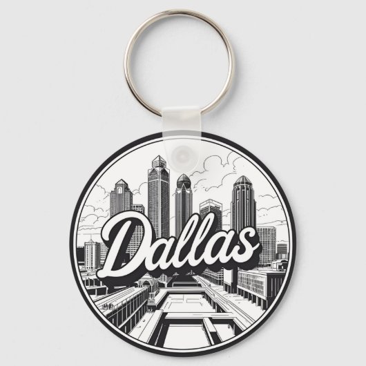 Dallas Texas Skyline Zwart-wit stadsgezicht Sleutelhanger (Voorkant)