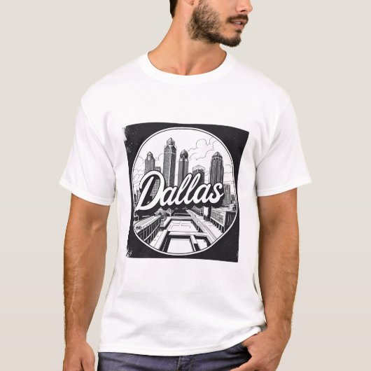 Dallas Texas Skyline Zwart-wit stadsgezicht T-shirt (Voorkant)