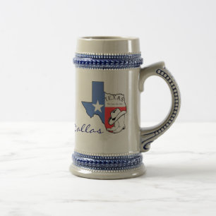 Dallas Texas Staatkaart met ster, laarzen, hoed St Bierpul