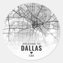 Dallas, Texas Stadsplattegrond | Bruiloft Welkom Ronde Sticker