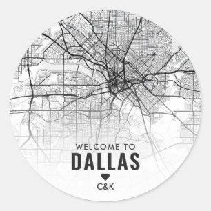 Dallas, Texas Stadsplattegrond   Bruiloft Welkom Ronde Sticker