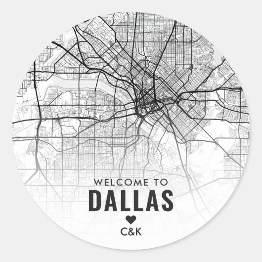 Dallas, Texas Stadsplattegrond | Bruiloft Welkom Ronde Sticker (Voorkant)