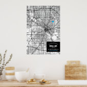 Dallas, Texas Stadsplattegrond + Markeer uw locati Poster (Keuken)