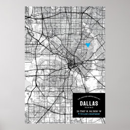 Dallas, Texas Stadsplattegrond + Markeer uw locati Poster