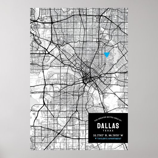 Dallas, Texas Stadsplattegrond + Markeer uw locati Poster (Voorkant)
