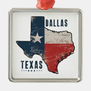 Dallas Texas State Kaart Vlag Metalen Ornament