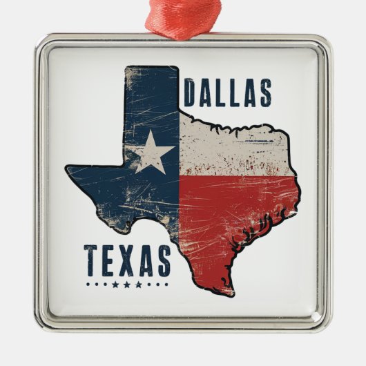 Dallas Texas State Kaart Vlag Metalen Ornament (Voorkant)