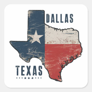 Dallas Texas State Kaart Vlag Vierkante Sticker