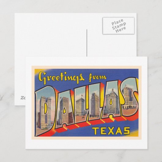 Dallas Texas TX  Briefkaart met grote letters (Voorkant / Achterkant)