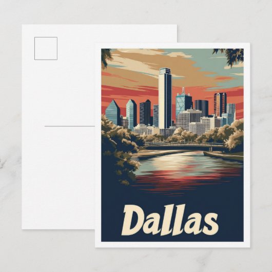 Dallas Texas USA Art Vintage Travel Illustratie Briefkaart (Voorkant / Achterkant)