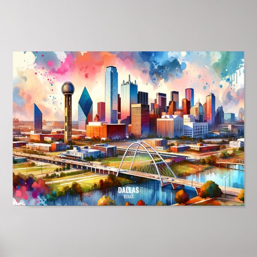 Dallas Texas USA Travel Places waterverf Poster (Voorkant)