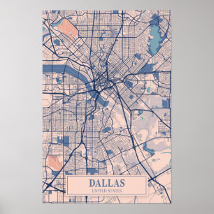 Dallas Texas USA Winderige Stad Kaart Reizen Poster