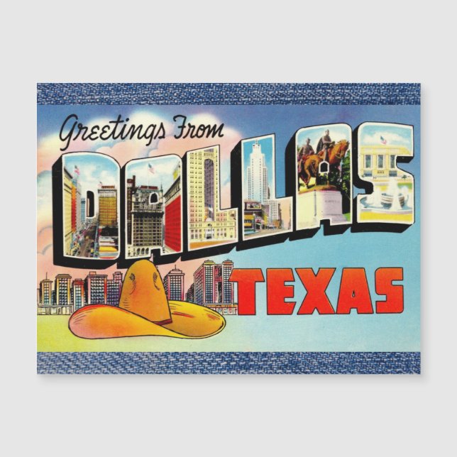 Dallas Texas Vintage Reizen Magnetische Kaart (Voorkant)
