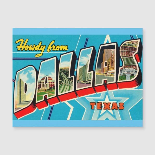 Dallas, Texas Vintage reizen magnetische Kaart (Voorkant)