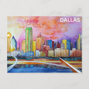 Dallas Texas Waterverf City Skyline Briefkaart