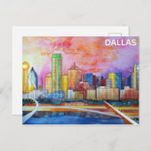 Dallas Texas Waterverf City Skyline Briefkaart (Voorkant / Achterkant)