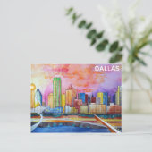 Dallas Texas Waterverf City Skyline Briefkaart (Staand voorkant)