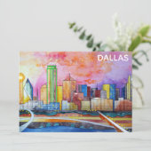 Dallas Texas Waterverf City Skyline Flat Card (Staand voorkant)