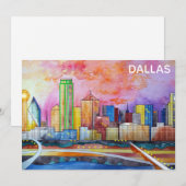 Dallas Texas Waterverf City Skyline Flat Card (Voorkant / Achterkant)