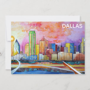 Dallas Texas Waterverf City Skyline Flat Card