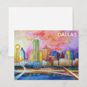 Dallas Texas Waterverf City Skyline Notitiekaartje (Voorkant / Achterkant)