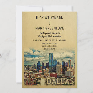 Dallas Texas Wedding Invitation Vintage Skyline Kaart