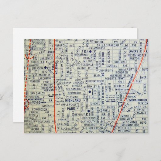 DALLAS, TX  Map Briefkaart (Voorkant / Achterkant)