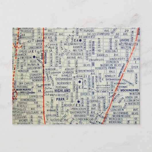 DALLAS, TX  Map Briefkaart (Voorkant)