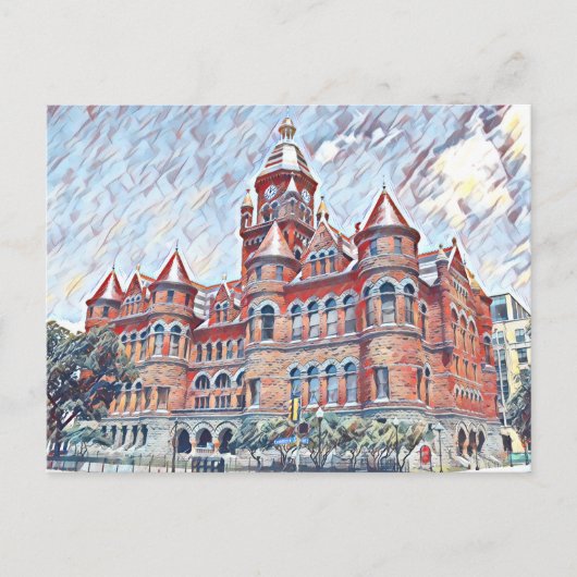 Dallas, TX Old Red Courthouse Schilderij Briefkaart (Voorkant)