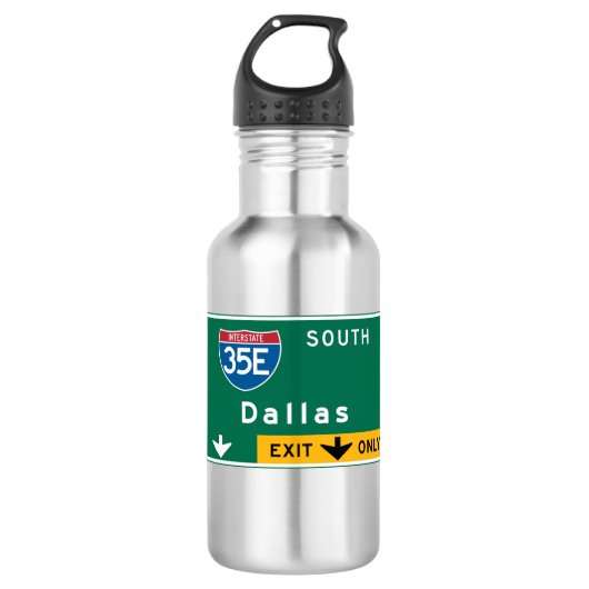 Dallas, TX Road Sign Waterfles (Voorkant)
