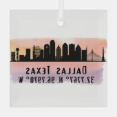 Dallas TX Skyline Latitude en Lengtegraad Glas Ornament (Achterkant)