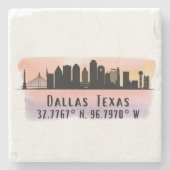 Dallas TX Skyline Latitude en Lengtegraad Stenen Onderzetter (Voorkant)