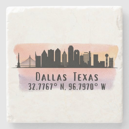 Dallas TX Skyline Latitude en Lengtegraad Stenen Onderzetter (Voorkant)