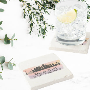 Dallas TX Skyline Latitude en Lengtegraad Stenen Onderzetter