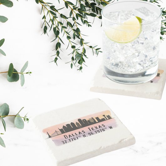 Dallas TX Skyline Latitude en Lengtegraad Stenen Onderzetter