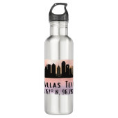 Dallas TX Skyline Latitude en Lengtegraad Waterfles (Voorkant)