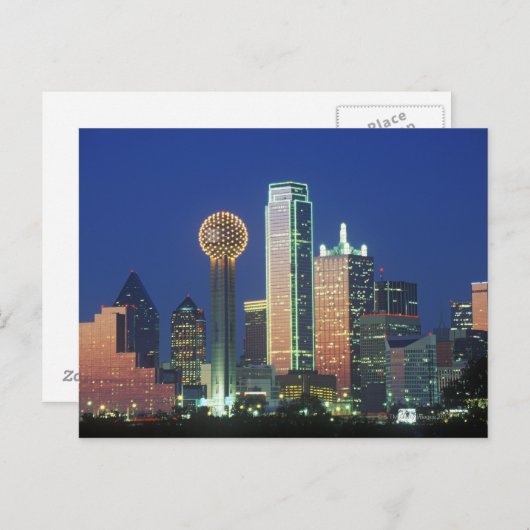 'Dallas, TX skyline 's nachts met Reunion Tower' Briefkaart (Voorkant / Achterkant)
