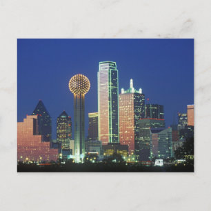 'Dallas, TX skyline 's nachts met Reunion Tower' Briefkaart