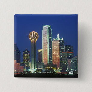 'Dallas, TX skyline 's nachts met Reunion Tower' Vierkante Button 5,1 Cm