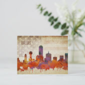 Dallas, TX | Waterverf City Skyline Briefkaart (Staand voorkant)