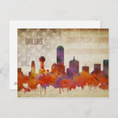 Dallas, TX | Waterverf City Skyline Briefkaart (Voorkant / Achterkant)