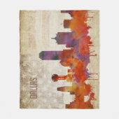 Dallas, TX | Waterverf City Skyline Fleece Deken (Voorkant)