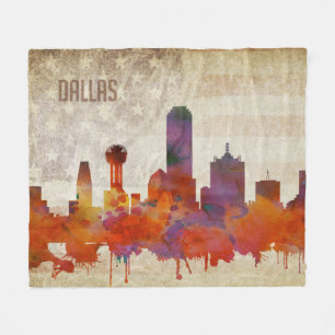 Dallas, TX   Waterverf City Skyline Fleece Deken