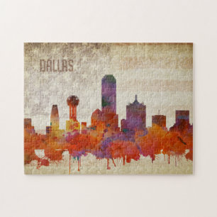 Dallas, TX   Waterverf City Skyline Legpuzzel