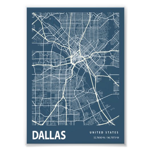 Dallas - United States Blueprint City Map Foto Afdruk (Voorkant)